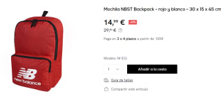 Mochila New Balance ST Backpack de 30 x 15 x 45 cm por 14.99€