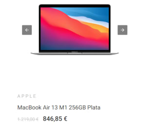 Portatil MacBook Air 13 M1 de 8GB/256GB por 846,85€