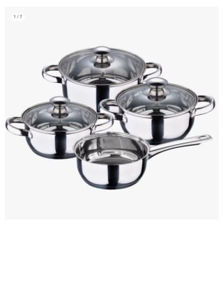 Batería de cocina 7 piezas marca San Ignacio Faro fabricada en acero inoxidable apta para todo tipo de fuegos por 17.5€