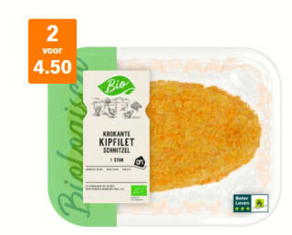 AH Biologisch Krokante kipfiletschnitzel 2 stuks voor €4,50