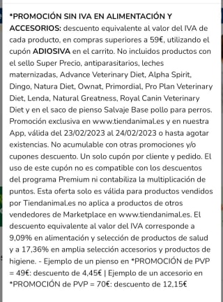 Días sin IVA en Tiendanimal.