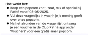 Voucher voor een gratis small popcorn bij Pathé Thuis
