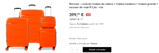 Maleta de cabina + maleta mediana + maleta grande + neceser de viaje Roncato R-Lite por 399.99€