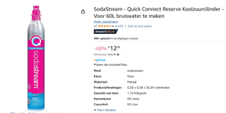 Reserve CO2 gasfles SodaStream Quick Connect, 60 l (roze) voor €12,99 bij Amazon