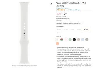 Apple Watch sportbandje 45cm wit voor €19,99 bij Amazon