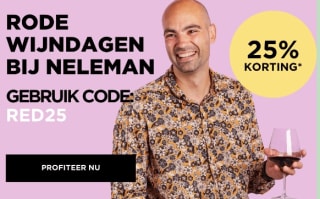 25% korting op alle rode wijnen bij Neleman