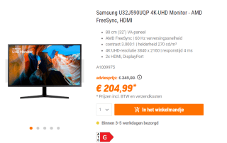 Samsung LU32J590UQPXEN 32" 4K Ultra HD VA monitor voor €204,99 bij NBB