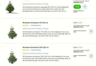 Diverse Nordmann kerstbomen voor €15 bij de Gamma