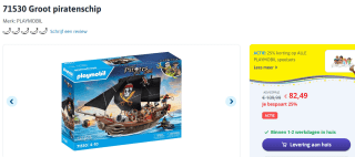 Playmobil Groot piratenschip voor €81,96 bij toychamp