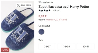 Zapatillas de casa azul Harry Potter para Mujer por 5.99€