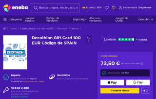 Tarjeta regalo Decathlon 100 EUR por 73,50€