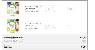 1+1gratis op Kruidvat luiers pure &amp; soft