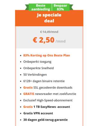 Eweka Usenet + gratis VPN voor €2,50 per maand