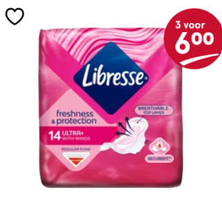 Alle Libresse maandverband of inlegkruisjes 3 voor €6 bij de Etos