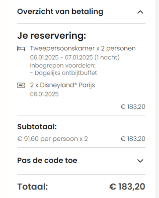 Tickets voor DISNEYLAND Paris met hotelovernachting vanaf €198,20 voor 2 personen via Travelcircus