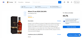 Bouteille de 70cL Rhum 23 ans RON ZACAPA à 60,78€
