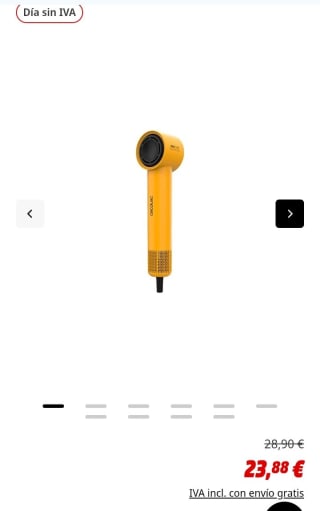 Cecotec Secador IonCare RockStar Style Yellow 1500W por 23,88€.