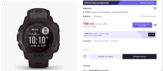 Smartwatch 45mm marca Garmin modelo Instinct Solar Graphite por 170,16€