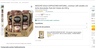 Pack x5 Nescafé Gold Capuccino natural 250gr por 13€