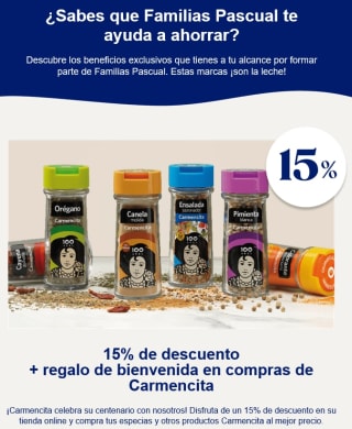 15% dto + regalo de bienvenida en compras de Carmencita
