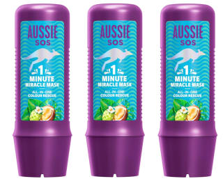 3 Botes de Aussie SOS 1 Minute Miracle All In One Colour Rescue Mascarilla 250ml. Nutre Intensamente El Pelo Seco Y Teñido. Más Brillo, Luz Y Suavidad, Para Un Pelo Liso, Suave E Hidratado por 10.88€