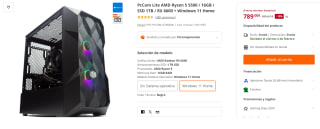 Ordenador PcCom Lite AMD Ryzen 5 5500 / 16GB / SSD 1TB / RX 6600 + Windows 11 Home por 789€
