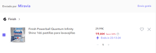 Finish Powerball Quantum Infinity Shine 166 pastillas para lavavajillas solo 19,8€