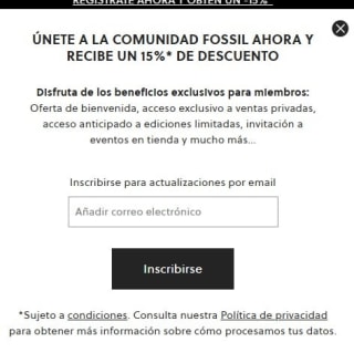 15% descuento para tu primer pedido en Fossil