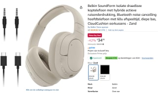 Belkin SoundForm Isolate draadloze koptelefoon met hybride actieve ruisonderdrukking voor €34,99 met Amazon Prime