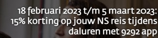 15% korting op jouw NS reis tijdens daluren met 9292 app