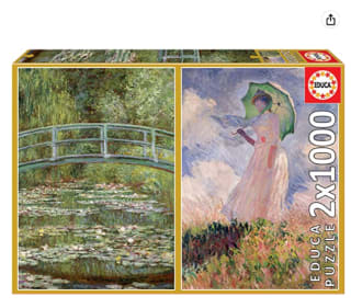 Educa - 2 puzzles de 1000 piezas de Claude Monet - Estanque de los Nenúfares + Mujer con Sombrilla por 9€