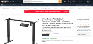 ErGear Bureau Assis Debout Électrique,Pieds de Table réglables en Hauteur, Cadre de Bureau Debout jusqu'à 47,2 po à 89,59€