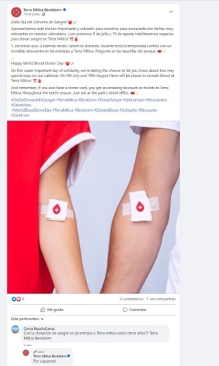 Entrada gratis a Terra Mítica por donar sangre