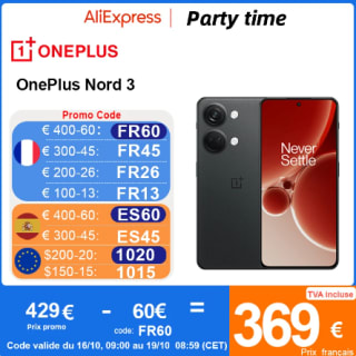 Smartphone 6.74" OnePlus Nord 3 5G- 16 Go Ram, 256 Go, Version Globale à 285,427€