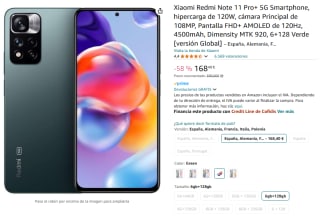 Xiaomi Redmi Note 11 Pro+ 5G de 6GB/128GB por 168,40€