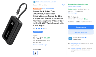 Power Bank Anker Zolo 20000mah USB-C por $574 | Descuento Mercado Libre