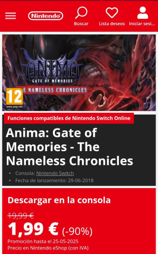 Anima: Gate of Memories. The Nameless Chronicles Nintendo Switch por 1,99€.