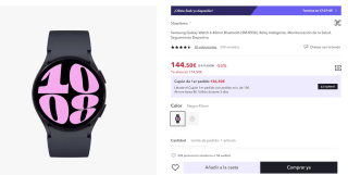 Reloj inteligente arca Samsung Galaxy Watch 6 40mm Bluetooth (SM-R930 por 144,50€ (cuenta nueva por 140,50€)