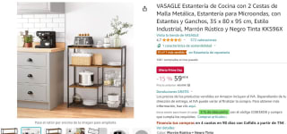 VASAGLE Estantería de Cocina con 2 Cestas de Malla Metálica por 59,4€ (miravia 47,99€ usuario nuevo)