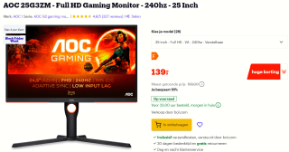 AOC 25G3ZM - Full HD Gaming Monitor - 240hz - 25 Inch voor €139 bij Bol.com