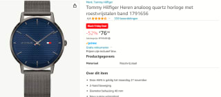 Tommy Hilfiger - herenhorloge roestvrijstalen band voor €76,30 bij Amazon