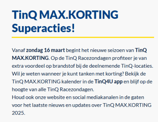TinQ Max korting tijdens F1 racing dagen