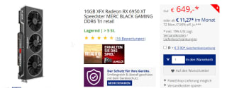 XFX Radeon RX 6950 XT MERC 319 Black Gaming Videokaart voor €649 bij Mindfactory