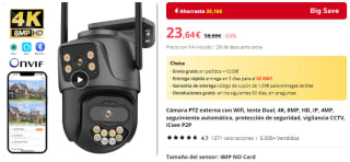 Cámara PTZ externa con Wifi, 4MP sin tarjeta por 23,64€