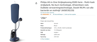 Philips All-in-One Ironing Solutions AIS8540 All-in-One 8500-serie voor €294,19 bij Amazon
