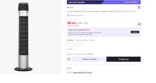 Cecotec Ventilador de Torre con Temporizador EnergySilence 850 Skyline. 45 W, Altura 33" (84 cm) por 35.9€ (Cuenta Nueva 23.9€)