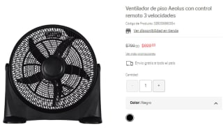 Descuento Suburbia: Ventilador Aeolus por $699