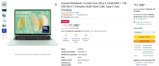 Huawei MateBook 14 Core Ultra 5 16GB + 1TB por $17,100 | Descuento Amazon
