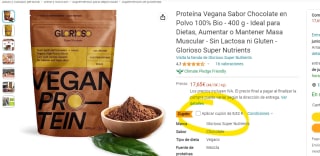 Proteína Vegana Sabor Chocolate en Polvo 100% Bio de 400 g por 8,83€
