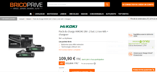 Pack de charge HIKOKI 18V : 2 bat. Li-Ion 4Ah + chargeur à 109,90€